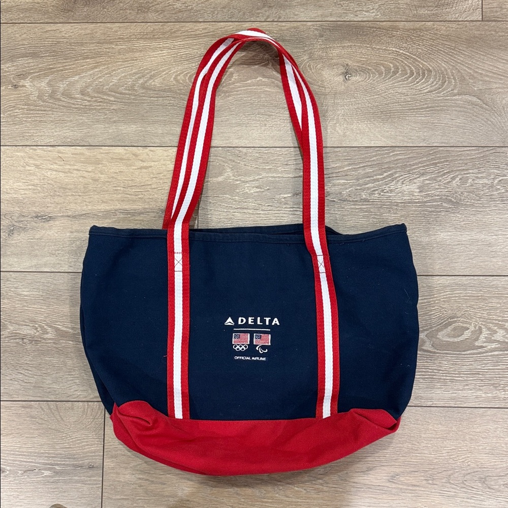 Delta Blue and Red Tote with Striped Handles
